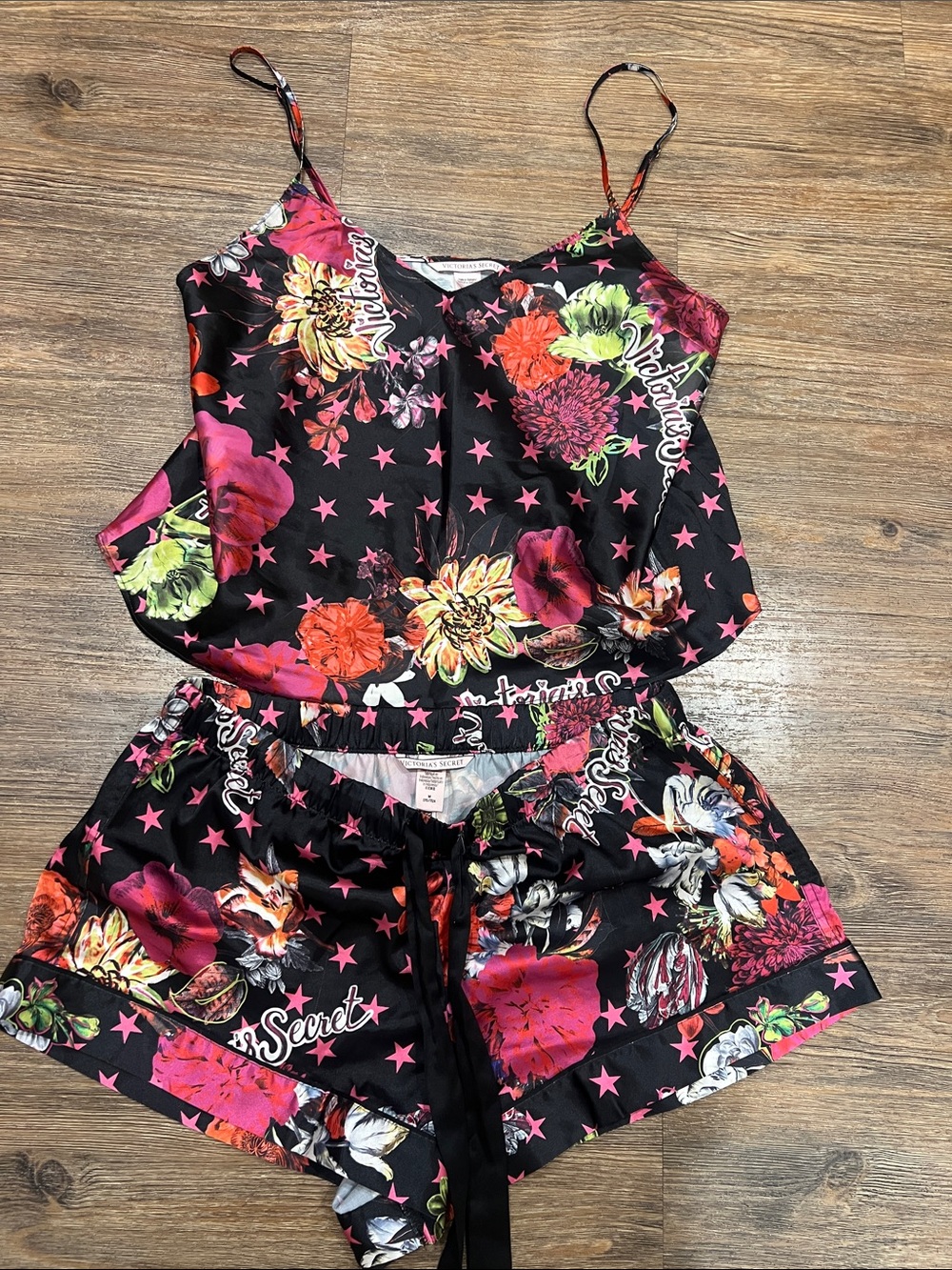 Victoria's Secret Women’s  Black Floral Star Print Tank & Shorts Set